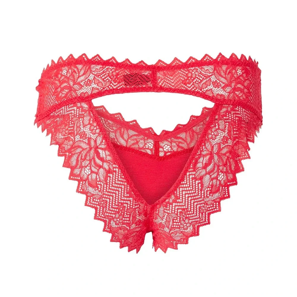 Cosabella‎ Red Floral Lace Open Back Cutout Cheeky Panties Scalloped Edge New M